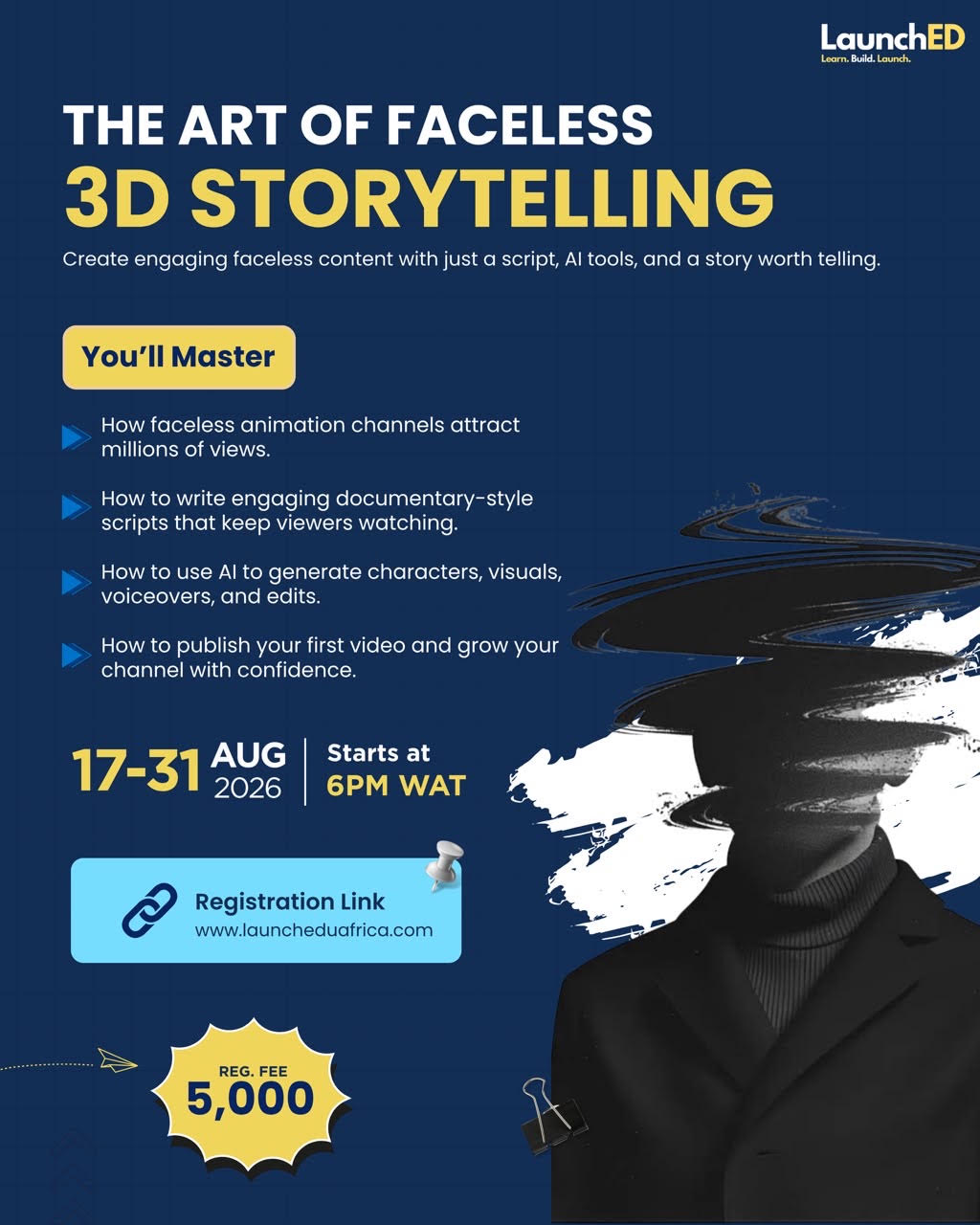 The Art of Faceless 3D Storytelling Flyer